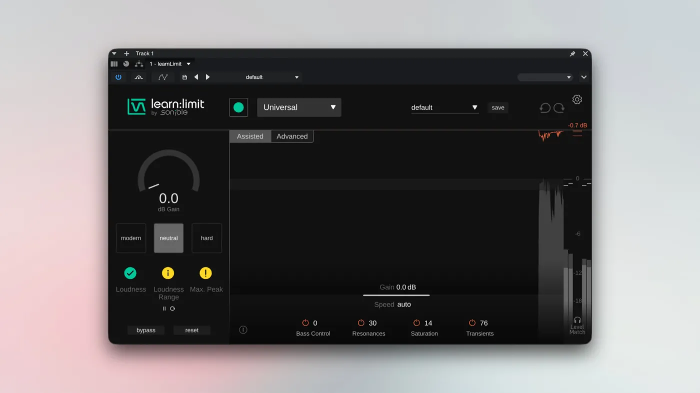 Sonible learn:limiter screenshot
